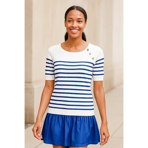 Lauren Ralph Lauren Womens Nautical Stripe Cotton Button Shoulder Knit Top M